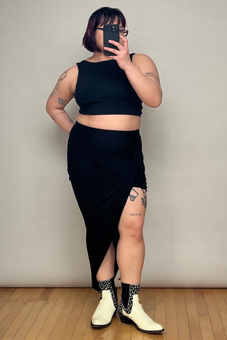 Black Asymmetrical Drape Skirt