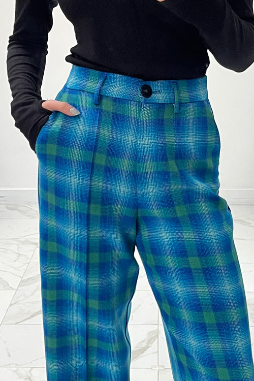 Blue & Green Wool Plaid Trouser