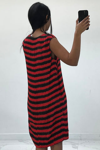 Red & Black Zig Zag Stripe Dress