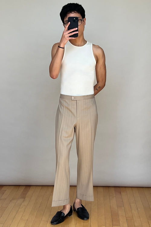 Brown Pinstripe Cuffed Ankle Pant
