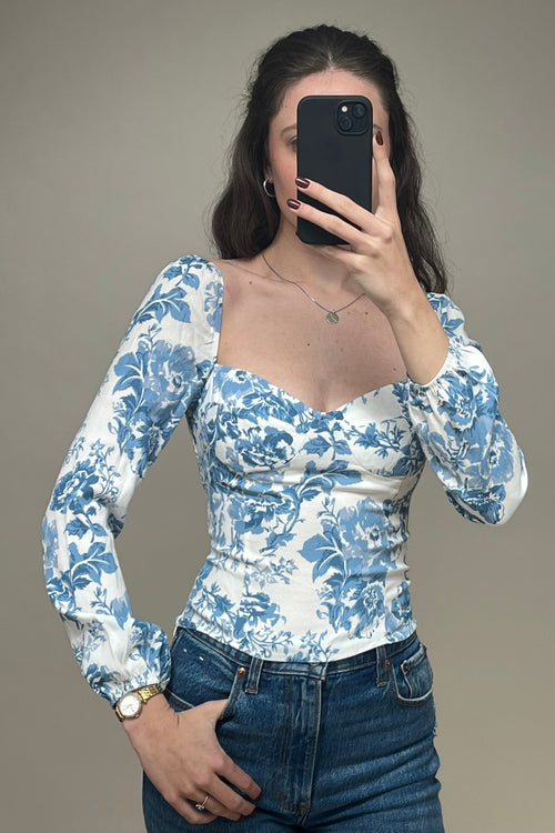 Blue & White Floral Top