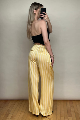 Yellow & White Silk Willa Striped Trouser