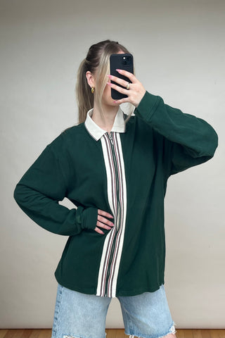 Green & Cream Polo Full Zip Sweater