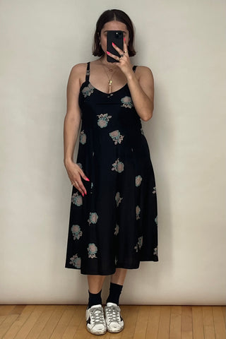 Black & Multicolour Silk Floral Slip Dress