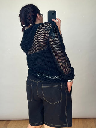 Couture Black Crochet Mesh Logo Hoodie