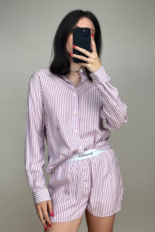 Purple & White Striped Shirt & Shorts Set