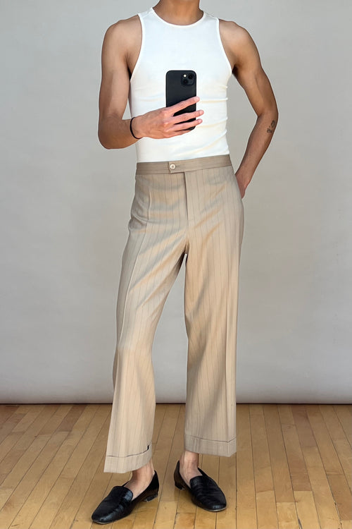 Brown Pinstripe Cuffed Ankle Pant