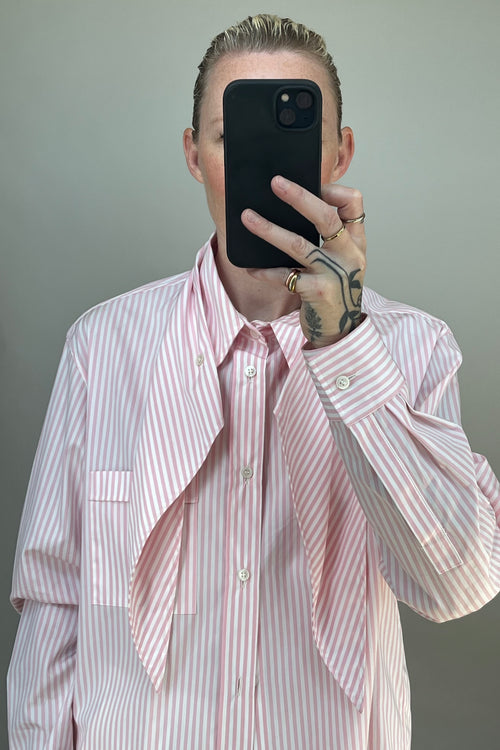 Pink & White Striped Modular Collar Shirt