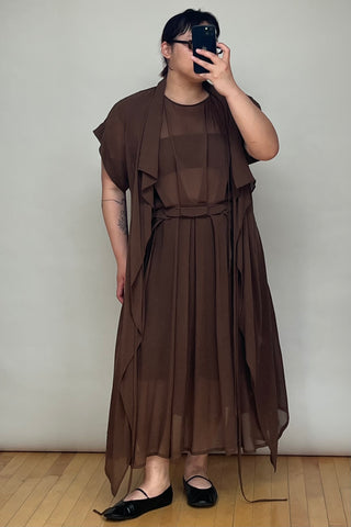 Brown Silk Sheer Dress & Wrap Set