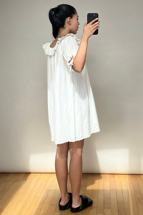 White Cotton Ruffle Mini Dress