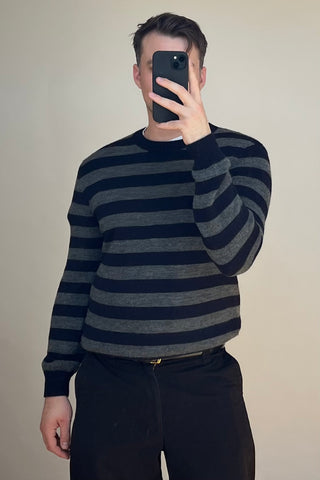 Navy & Dark Grey Wool Striped Sweater