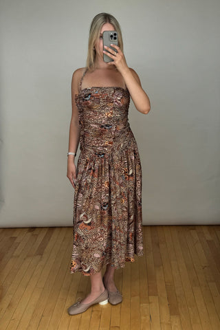 Brown & Multicolour Floral Marcella Midi Dress