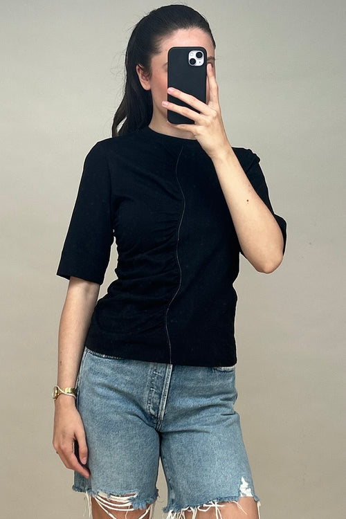 Black Asymmetrical Gathered T-Shirt