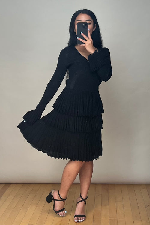 Black Ribbed Tiered Dress