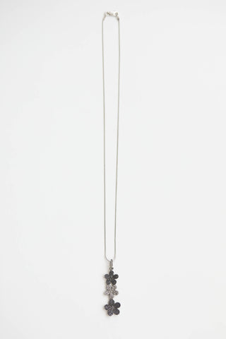 Fine Jewelry Sterling Silver and Diamond Spinel Flower Drop Necklace