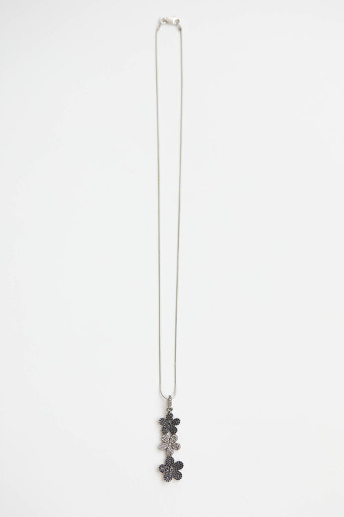 Fine Jewelry Sterling Silver and Diamond Spinel Flower Drop Necklace