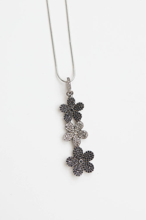 Fine Jewelry Sterling Silver and Diamond Spinel Flower Drop Necklace