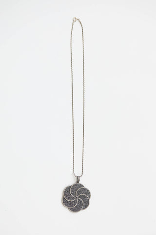 Fine Jewelry Sterling Silver and Diamond Spinel Flower Pendant Necklace