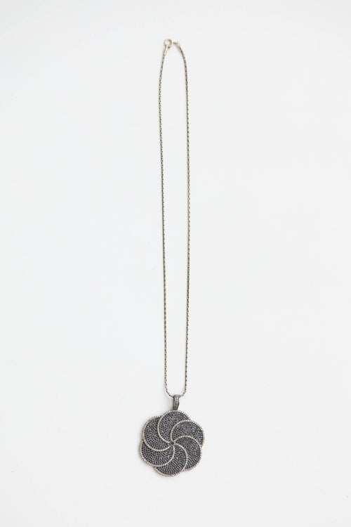 Fine Jewelry Sterling Silver and Diamond Spinel Flower Pendant Necklace