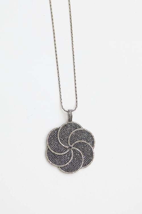 Fine Jewelry Sterling Silver and Diamond Spinel Flower Pendant Necklace