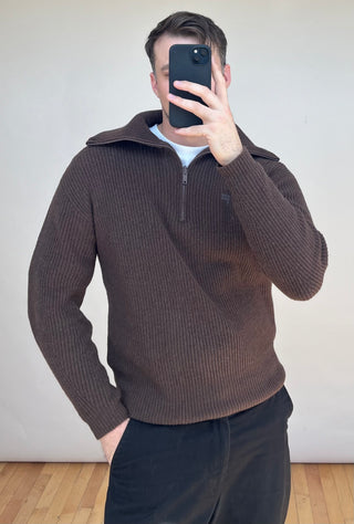 Brown Cashmere Quarter Zip Sweater