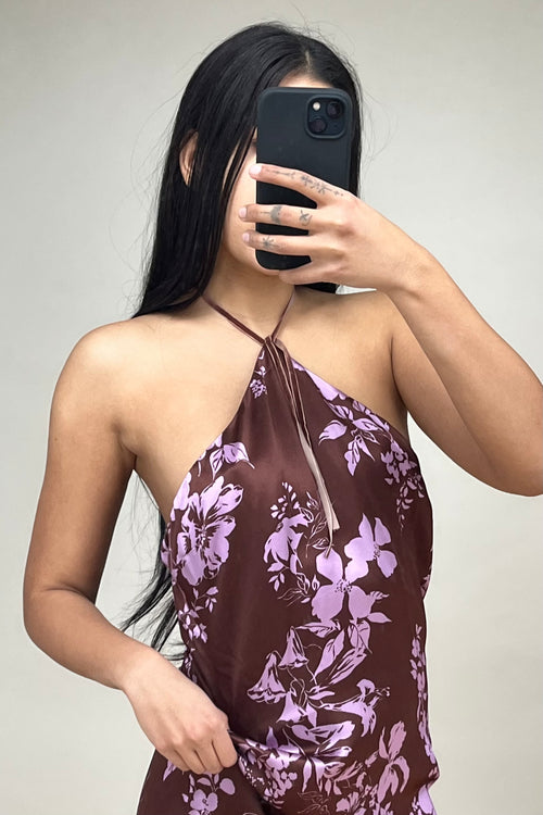 Brown & Purple Poppie Silk Halter Dress