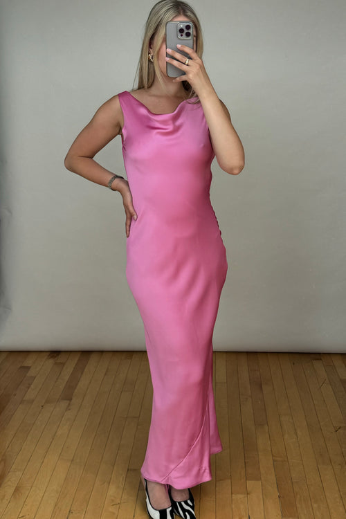 Pink Satin Maria Draped Maxi Dress
