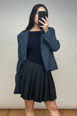 Dark Grey Check Pleated Mini Skirt