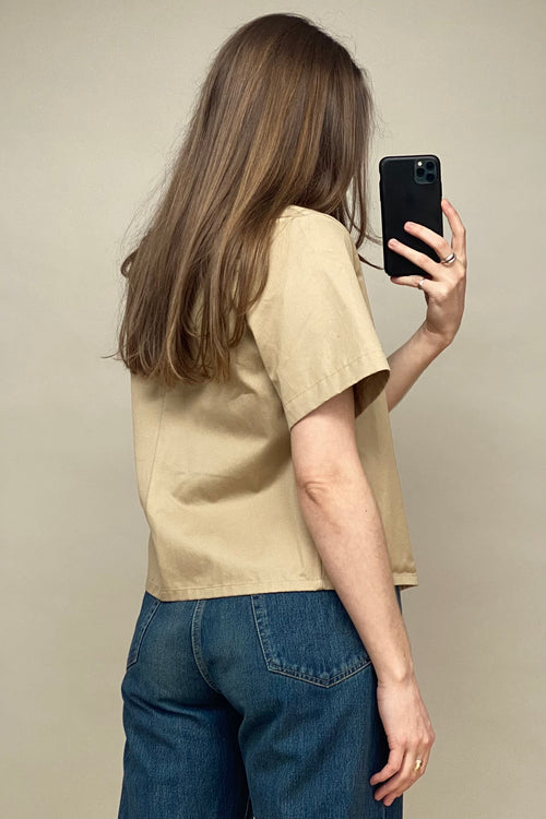 Beige Double Breasted Cropped Shirt