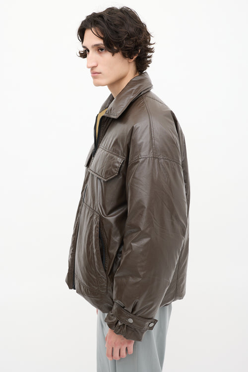 A. A. Spectrum Dark Brown & Khaki Green Reversible Down Puffer Jacket