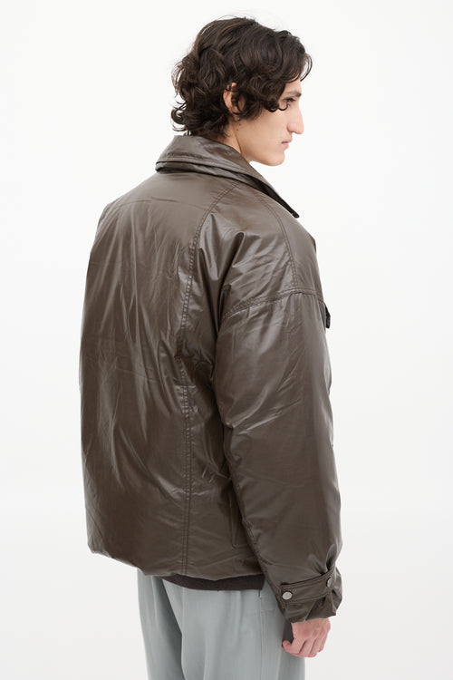 A. A. Spectrum Dark Brown & Khaki Green Reversible Down Puffer Jacket