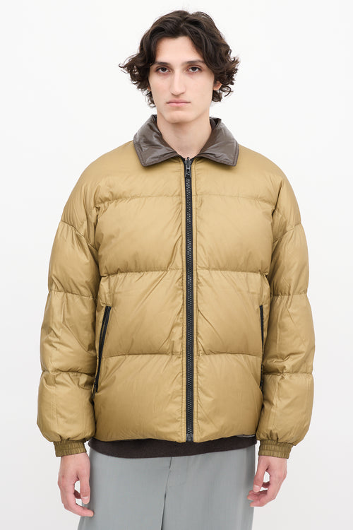 A. A. Spectrum Dark Brown & Khaki Green Reversible Down Puffer Jacket