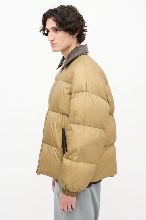 A. A. Spectrum Dark Brown & Khaki Green Reversible Down Puffer Jacket