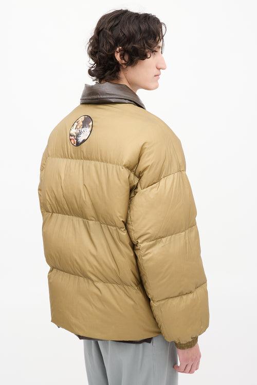 A. A. Spectrum Dark Brown & Khaki Green Reversible Down Puffer Jacket