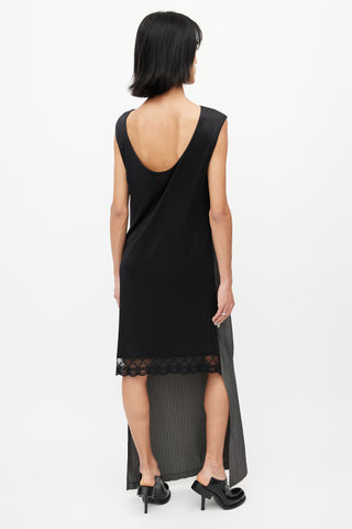 A.F. Vadevorst Black & Grey Stripe High Low Dress