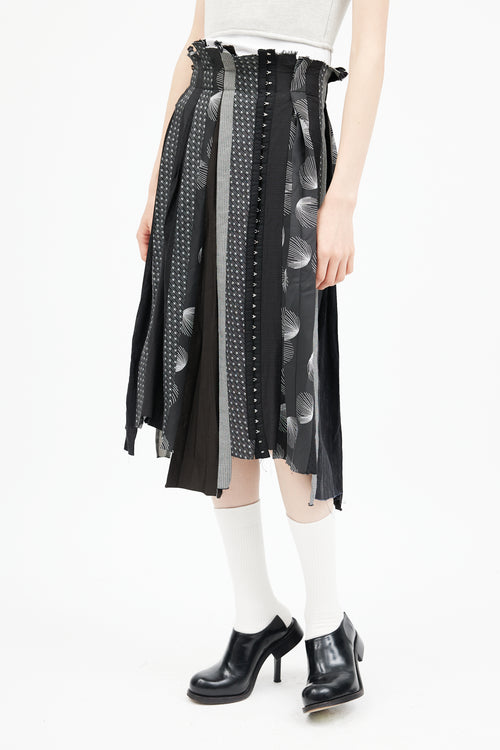A.F. Vandervorst Black & White Pleated Print Skirt