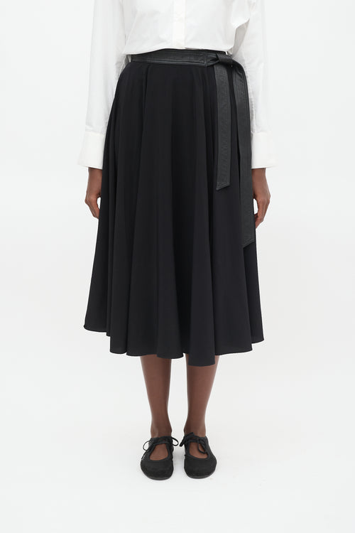 A.L.C. Black Wrap Leather Tie Midi Skirt