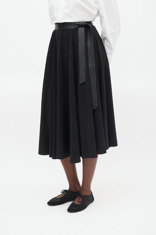 A.L.C. Black Wrap Leather Tie Midi Skirt