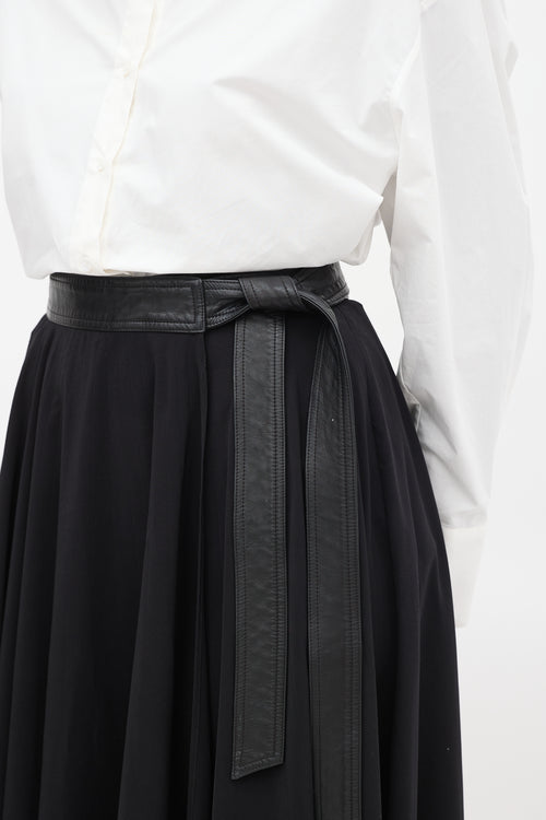 A.L.C. Black Wrap Leather Tie Midi Skirt