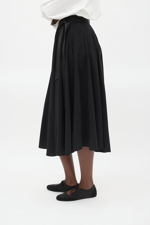 A.L.C. Black Wrap Leather Tie Midi Skirt