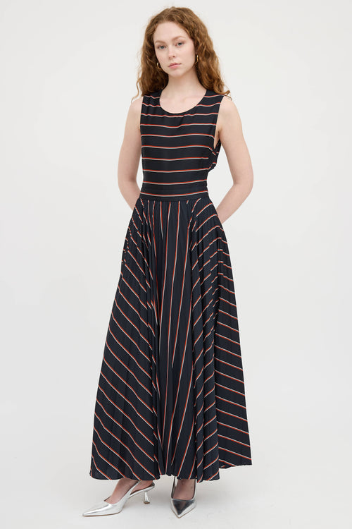 Striped Pleated Maxi Dress