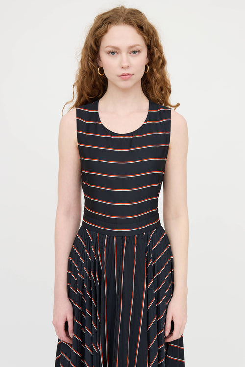 Striped Pleated Maxi Dress