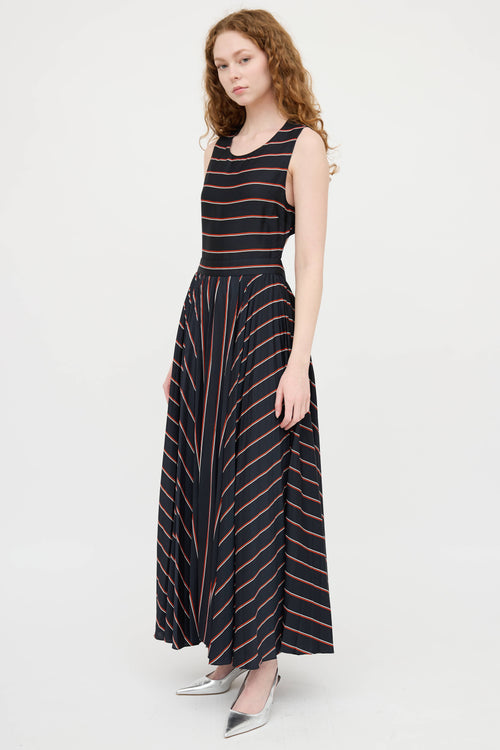 Striped Pleated Maxi Dress