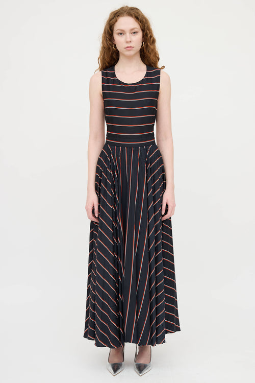 Striped Pleated Maxi Dress