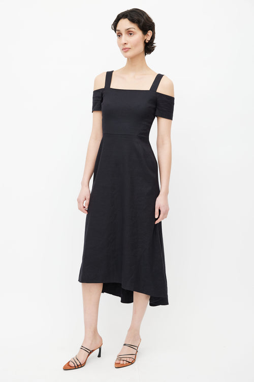 A.L.C. Black Linen Daniel Midi Dress