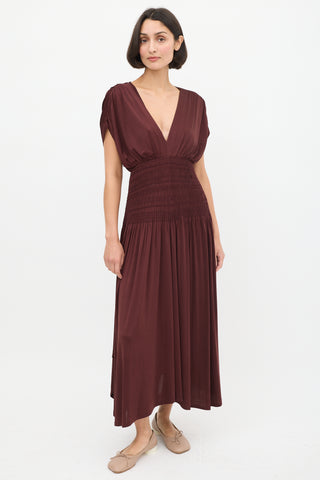 A.L.C. Burgundy Ruched V-Neck Dress