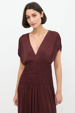 A.L.C. Burgundy Ruched V-Neck Dress