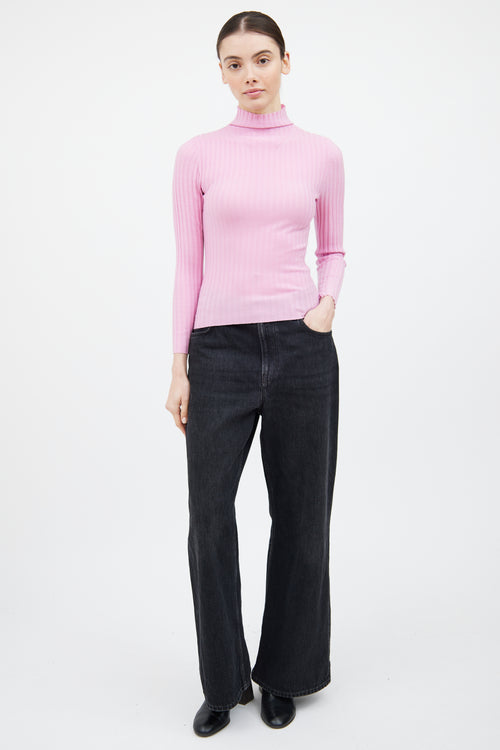 A.L.C. Pink Ribbed Mock Neck Top