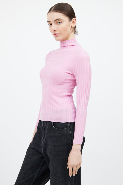 A.L.C. Pink Ribbed Mock Neck Top