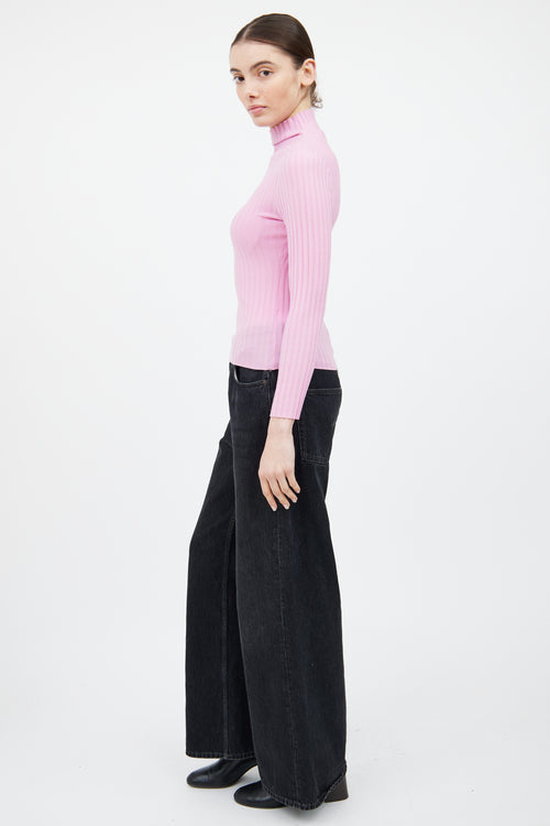 A.L.C. Pink Ribbed Mock Neck Top